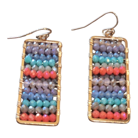 Faceted Multicolor Pastel Glass Bead Goldtone Earrings - Picture 1 of 2